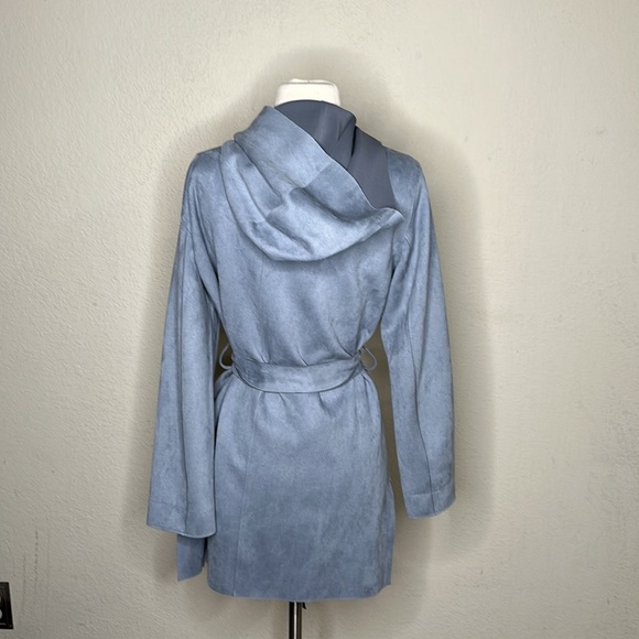 NWOT Zara Faux Suede Wrap Jacket Coat on Light Blue Size Small Pastel - Picture 3 of 6